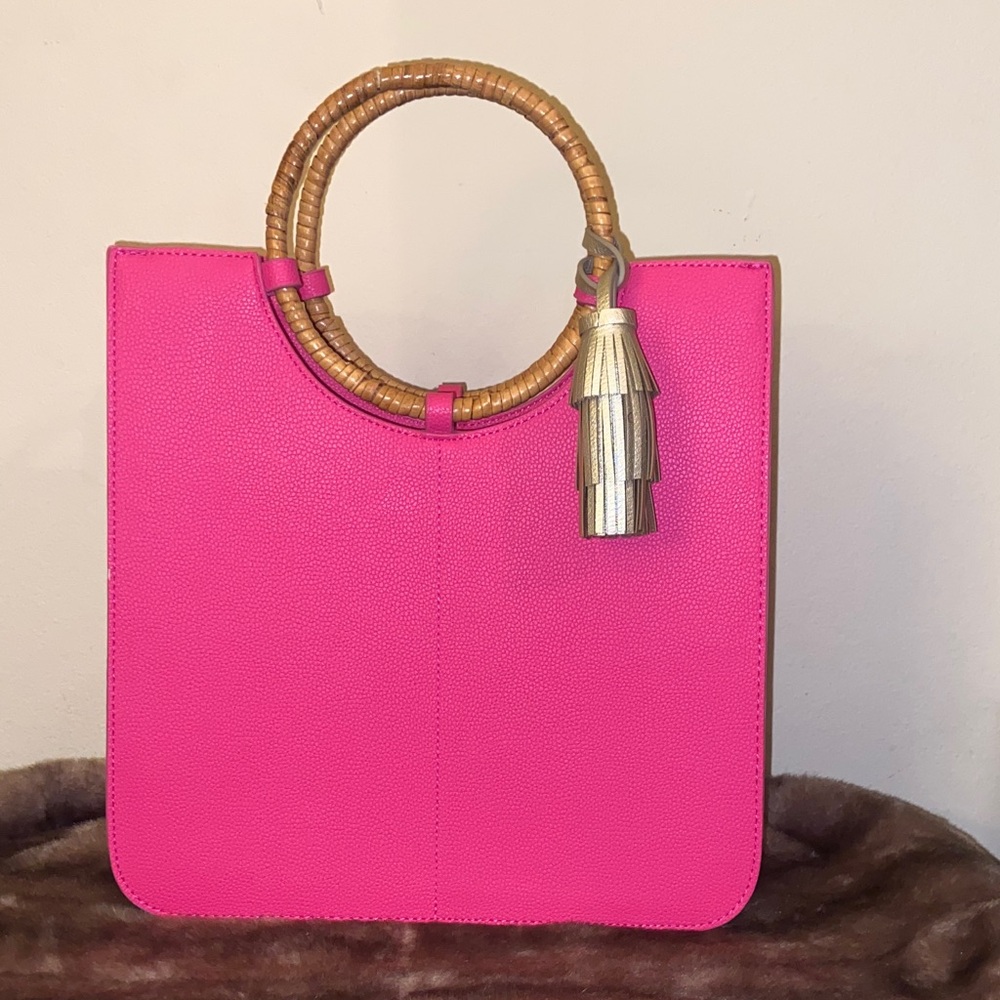 Pink Tote Bag with Bamboo Handle